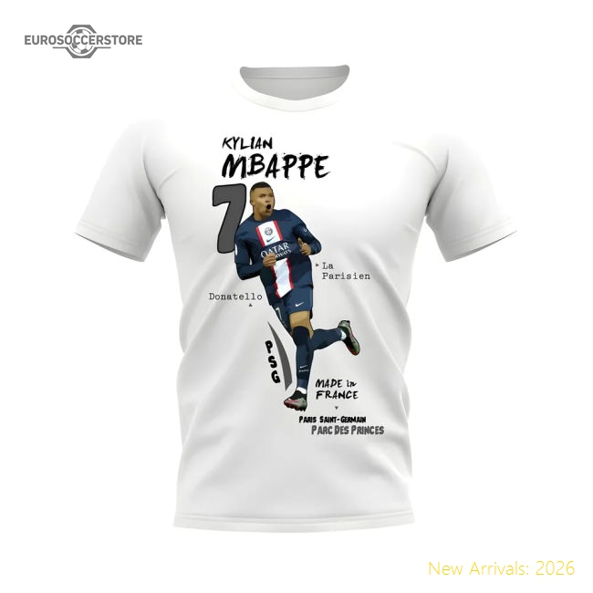 Kylian Mbappe PSG Graphic T-Shirt (White)-The Soccer Shirt Hub