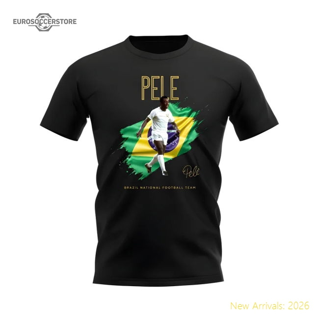 Pele Brazil Image T-Shirt (Black)-The Soccer Shirt Hub