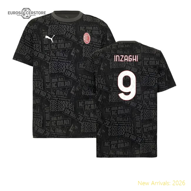 2025-2026 AC Milan ftblCulture Tee AOP (Black) (Inzaghi 9)-The Soccer Shirt Hub