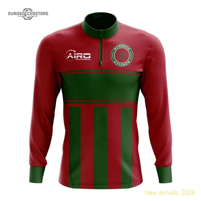 Morocco Concept Football Half Zip Midlayer Top (Red-Green)-The Soccer Shirt Hub