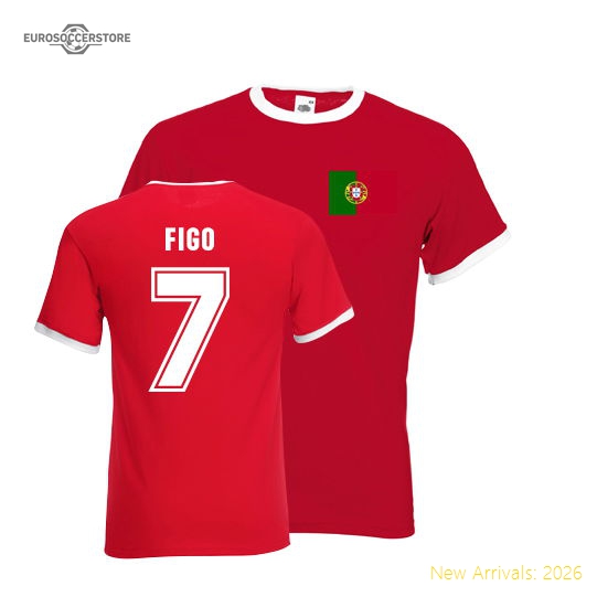 Luis Figo Portugal Ringer Tee (red)-The Soccer Shirt Hub