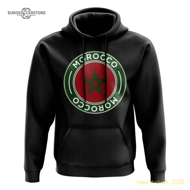 Morocco Football Badge Hoodie (Black)-The Soccer Shirt Hub