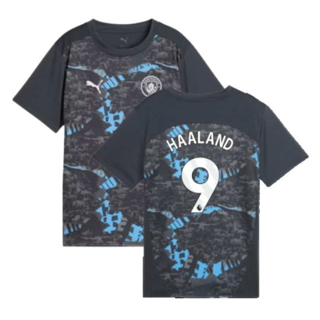 2024-2025 Man City Prematch SS Jersey (Strong Gray) - Kids (Haaland 9)-The Soccer Shirt Hub