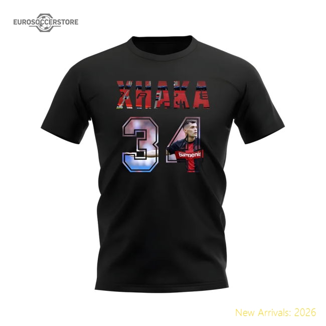 Granit Xhaka Name And Number Bayer Leverkusen T-Shirt (Black)-The Soccer Shirt Hub