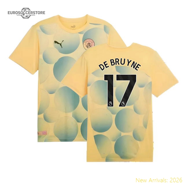 2024-2025 Man City Prematch SS Shirt (Flaxen) (De Bruyne 17)-The Soccer Shirt Hub