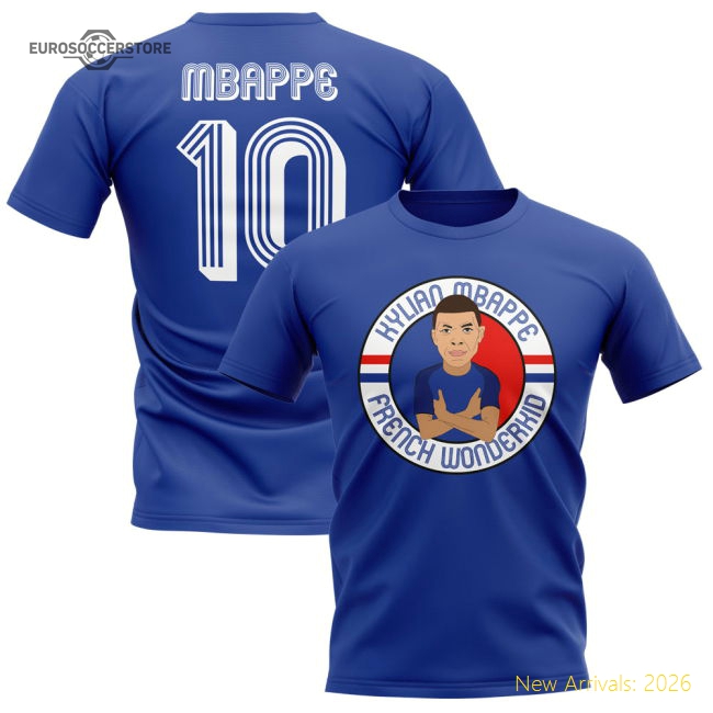 Kylian Mbappe France Illustration T-Shirt (Blue)-The Soccer Shirt Hub