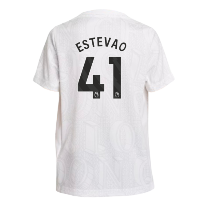 2025-2026 Chelsea Pre-Match Shirt (White) - Kids (Estevao 41)-The Soccer Shirt Hub