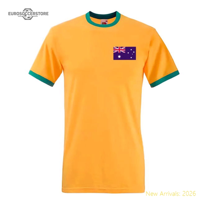 Tim Cahill Australia Ringer Tee (yellow)-The Soccer Shirt Hub