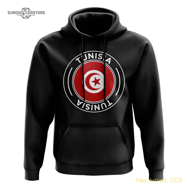 Tunisia Football Badge Hoodie (Black)-The Soccer Shirt Hub