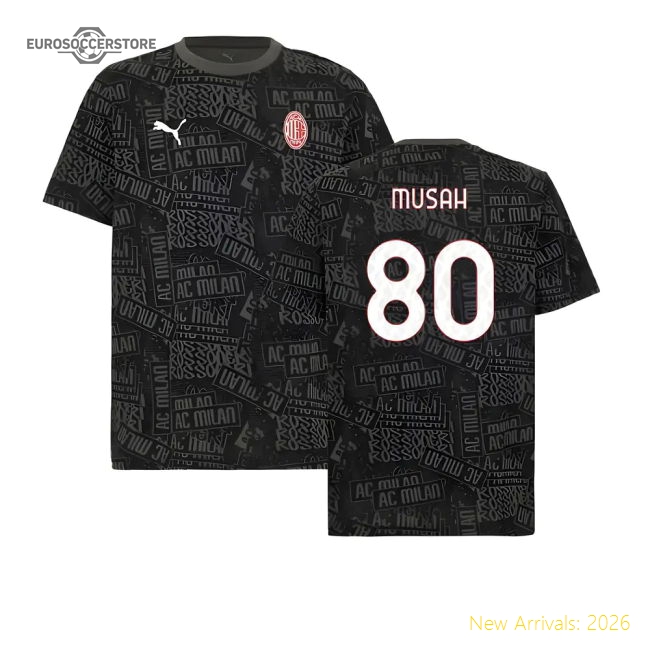 2025-2026 AC Milan ftblCulture Tee AOP (Black) (Musah 80)-The Soccer Shirt Hub