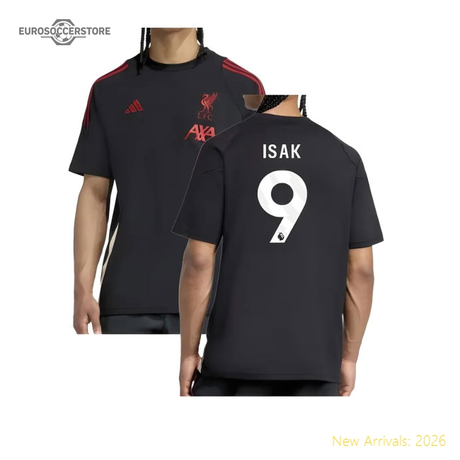 2025-2026 Liverpool Training Tee (Black) (Isak 9)-The Soccer Shirt Hub