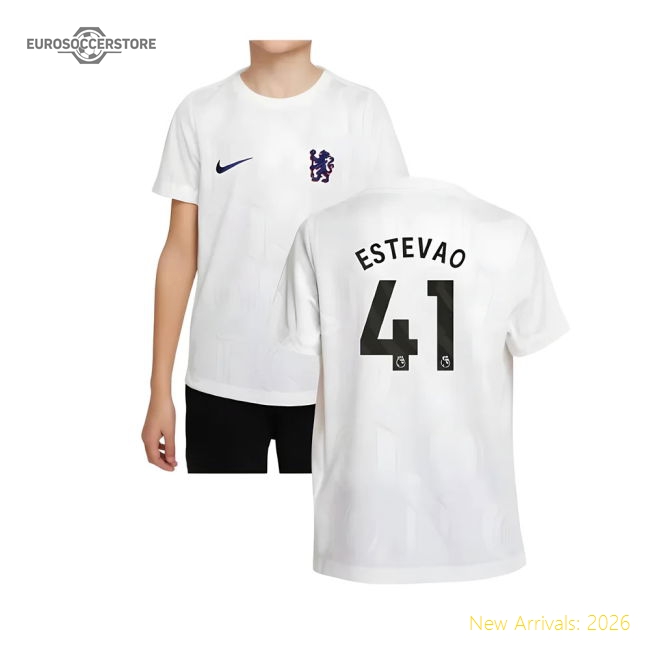 2025-2026 Chelsea Pre-Match Shirt (White) - Kids (Estevao 41)-The Soccer Shirt Hub
