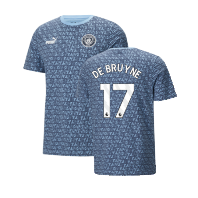 2024-2025 Man City ftblCulture Tee AOP (Navy) - Kids (De Bruyne 17)-The Soccer Shirt Hub