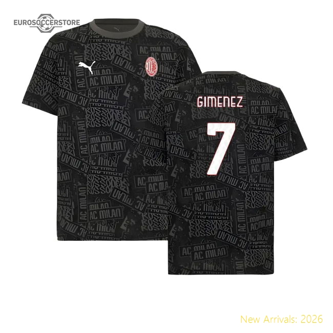 2025-2026 AC Milan ftblCulture Tee AOP (Black) (Gimenez 7)-The Soccer Shirt Hub