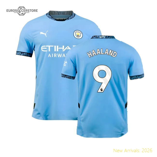 2024-2025 Man City Home Authentic Shirt (Haaland 9)-The Soccer Shirt Hub