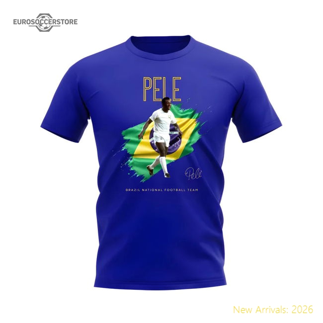 Pele Brazil Image T-Shirt (Blue)-The Soccer Shirt Hub