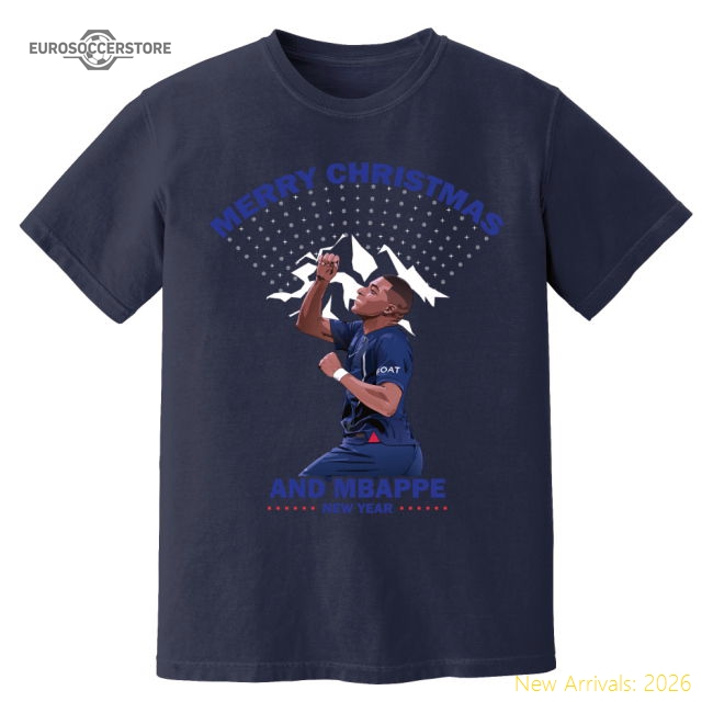 Kylian Mbappe Christmas T-Shirt (Navy)-The Soccer Shirt Hub