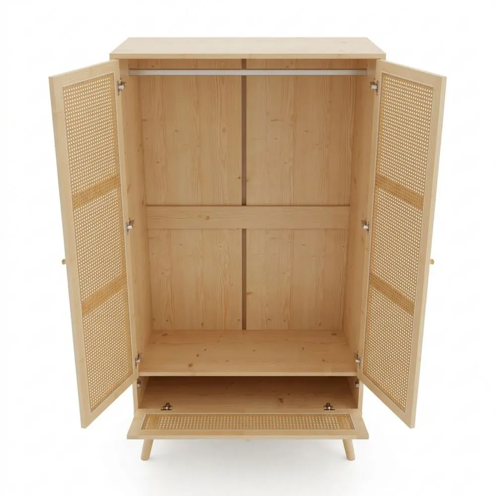 Armario de 2 puertas con rejilla de ratán para dormitorio y sala