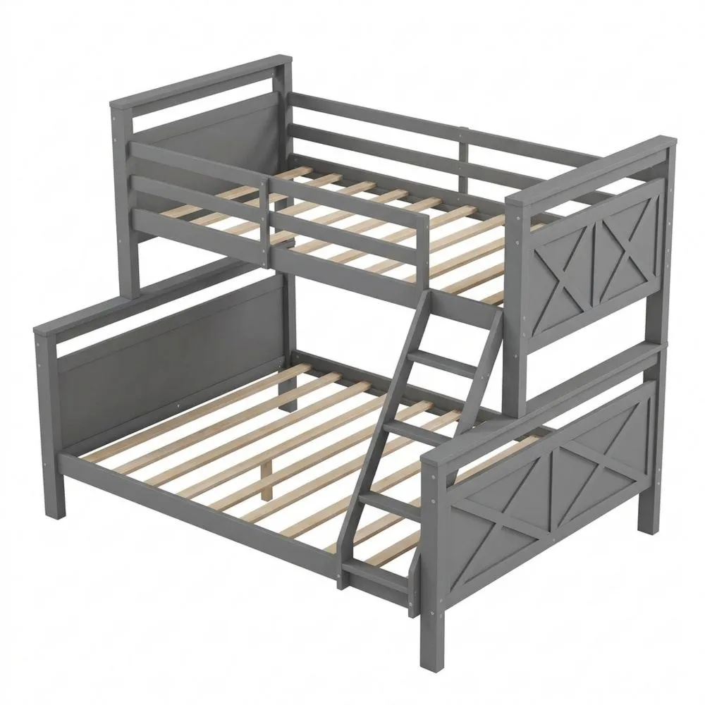 Cama litera 90 x 200 cm con escalera y barandilla de seguridad, convertible en 2 camas separadas, cama de madera para niños, adolescentes y adultos, gris