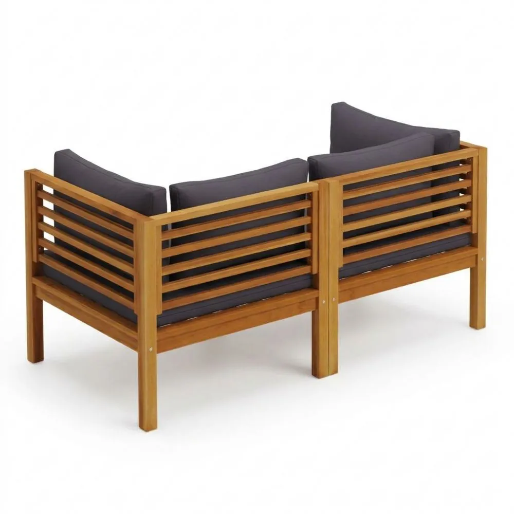 Sofá de jardín biplaza con cojín de madera de acacia