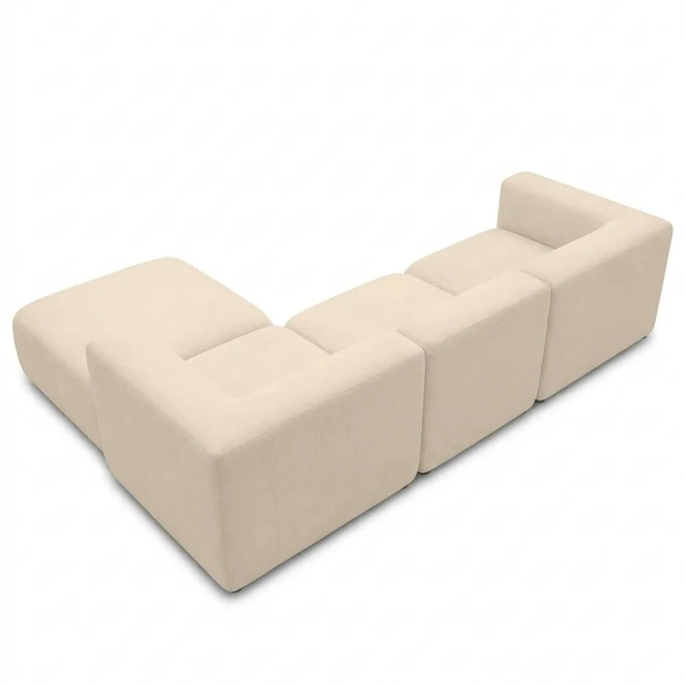Sofá Esquinero Modular L-Form con Hocker y 4 Elementos Acolchados, Beige