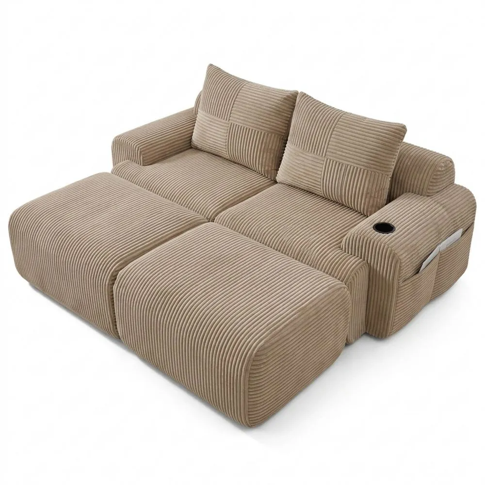 Sofá Esquinero Convertible con Porta Bebidas y Compartimentos Laterales