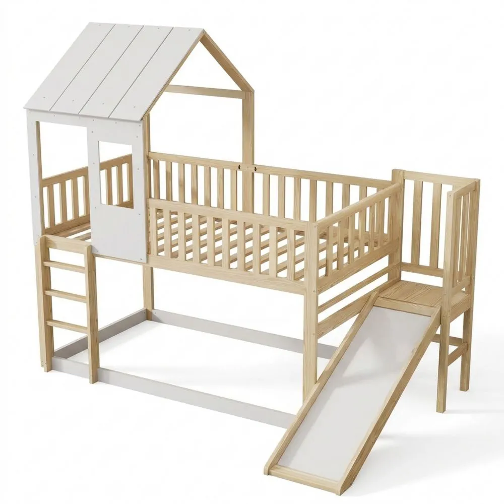 Cama Alta para Niños 90 x 200 cm con Tobogán