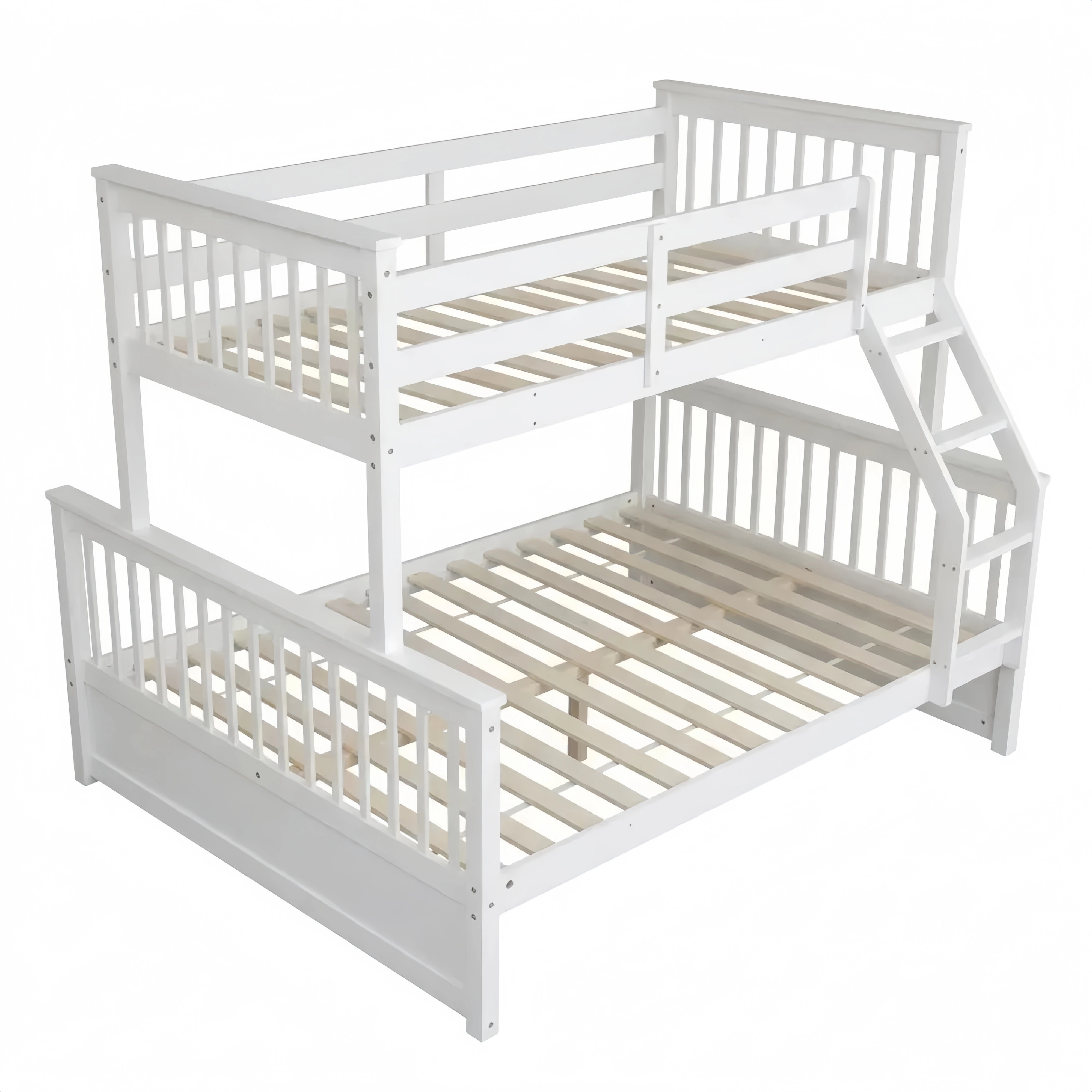 Cama alta con compartimento de almacenamiento y protección contra caídas, natural blanca