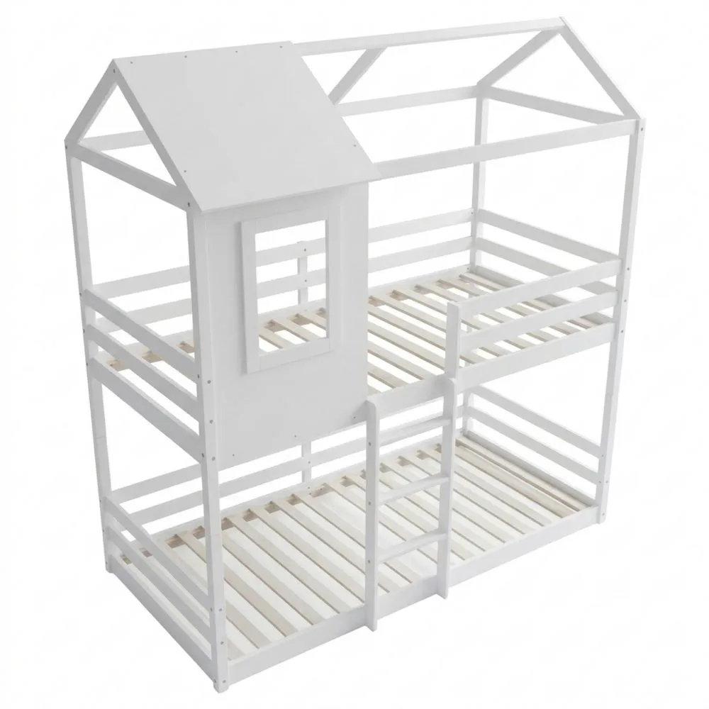 Cama litera montessori divisoria de madera blanca 90x190 cm