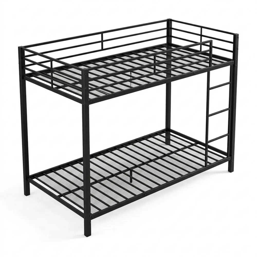 Cama de Hierro para Niños 90 x 200 cm, Litera Clásica Negra