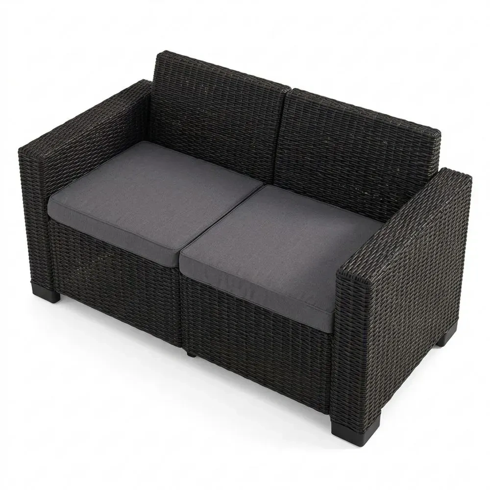 Sofá de jardín 2 plazas con cojines, grafito/gris