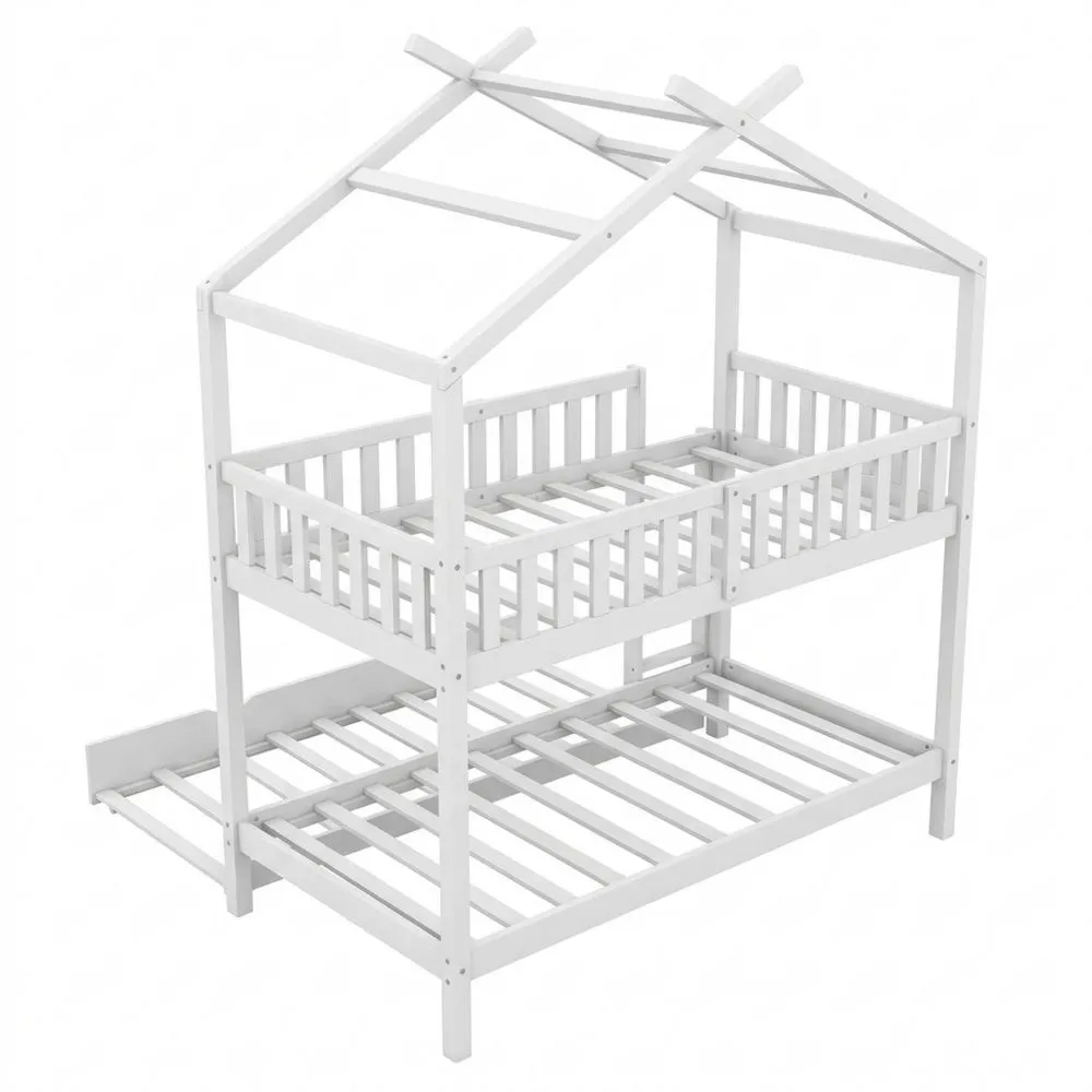 Cama litera 90 x 200 cm con cama nido y somier para niños y adolescentes blanca