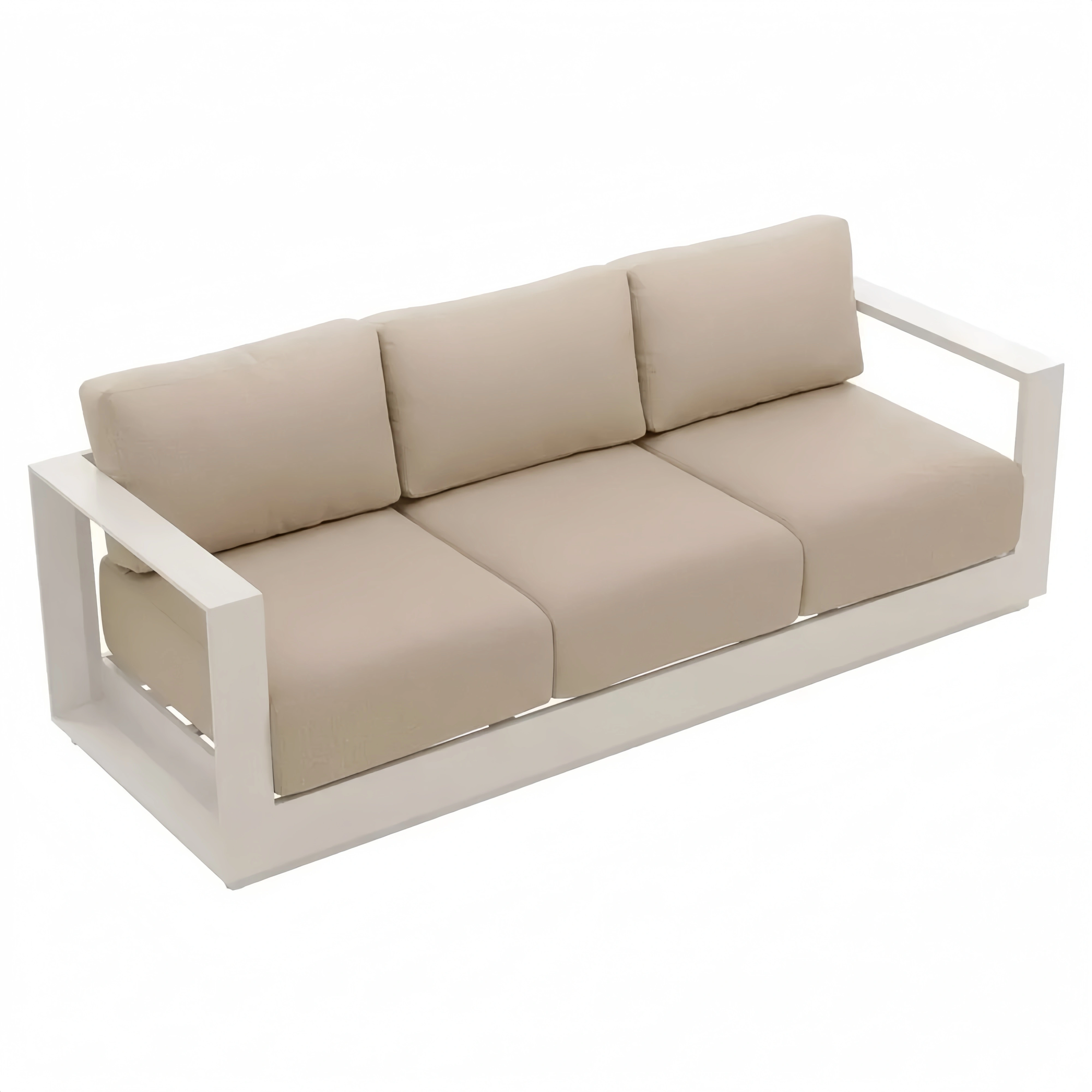 Sofá de jardín para exteriores de 3 plazas, resistente a la corrosión, cojines extraíbles, tejido repelente al agua