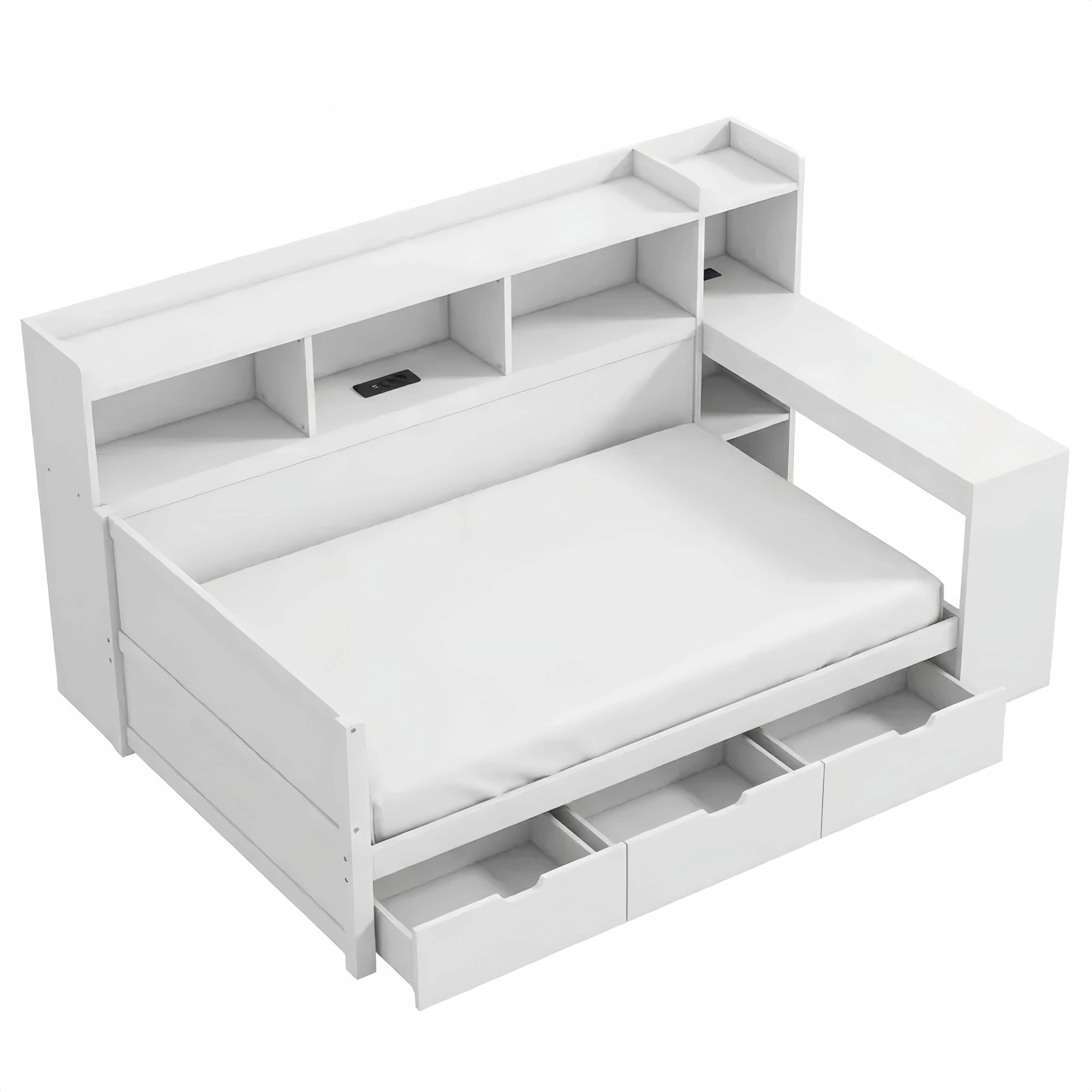 Cama Individual de Madera 90 x 200 cm con Estantería y Puerto USB