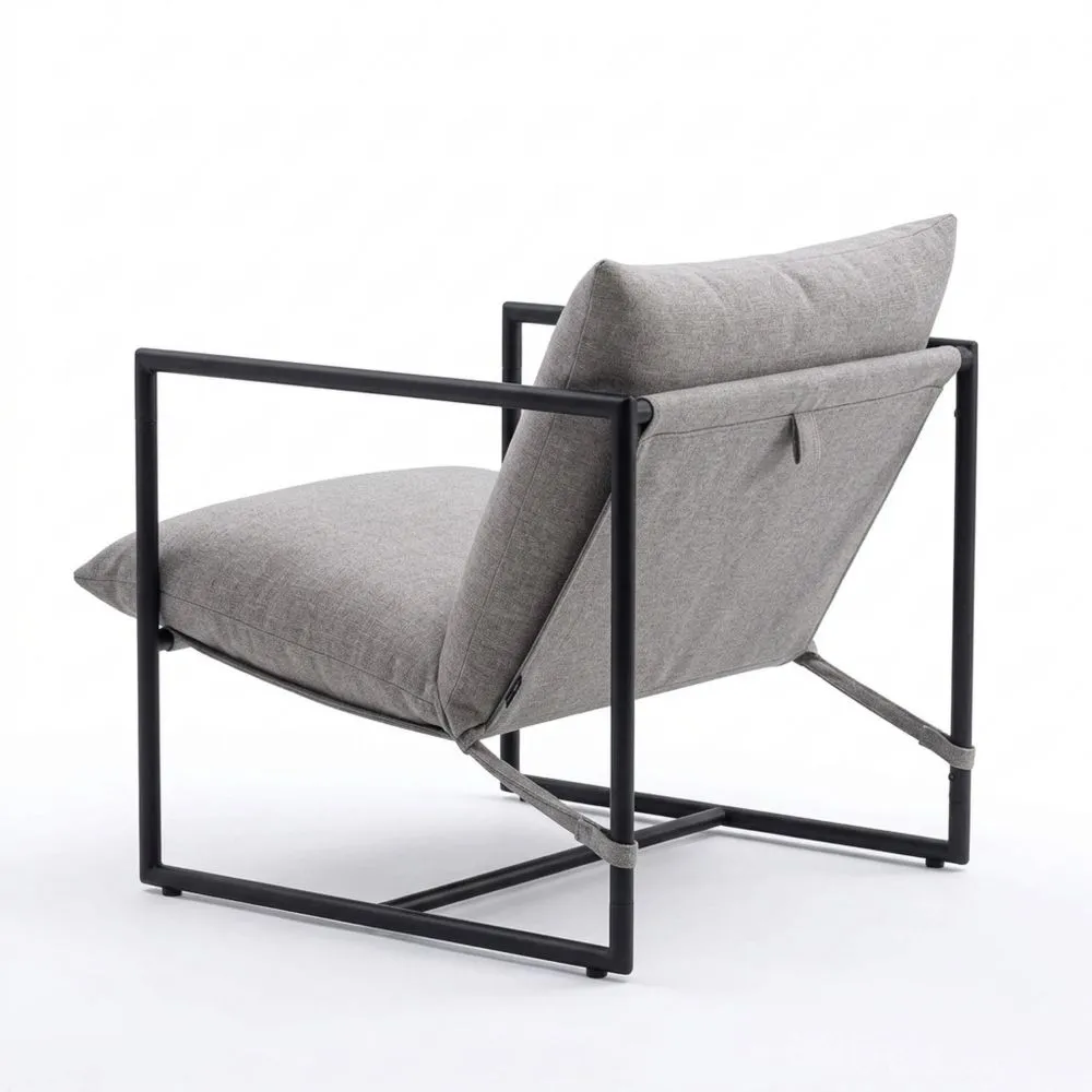 Sillón individual con estructura de acero y cojines de espuma cuadrados - Montaje fácil - Beige avena