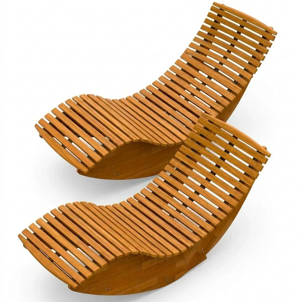 Conjunto de 2 tumbonas plegables de madera de acacia ergonómicas para jardín