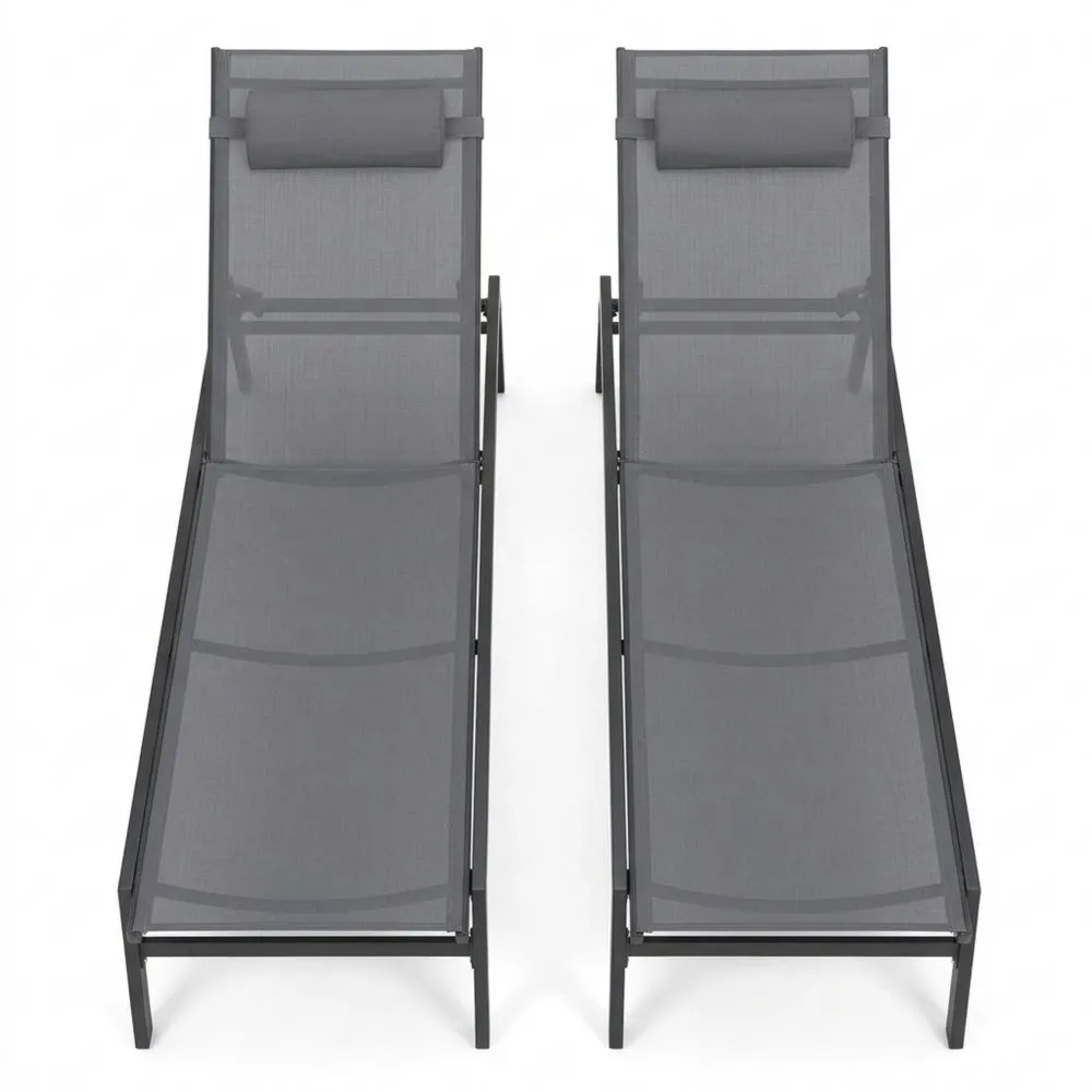 Juego de 2 tumbonas reclinables de jardín en aluminio y textil gris