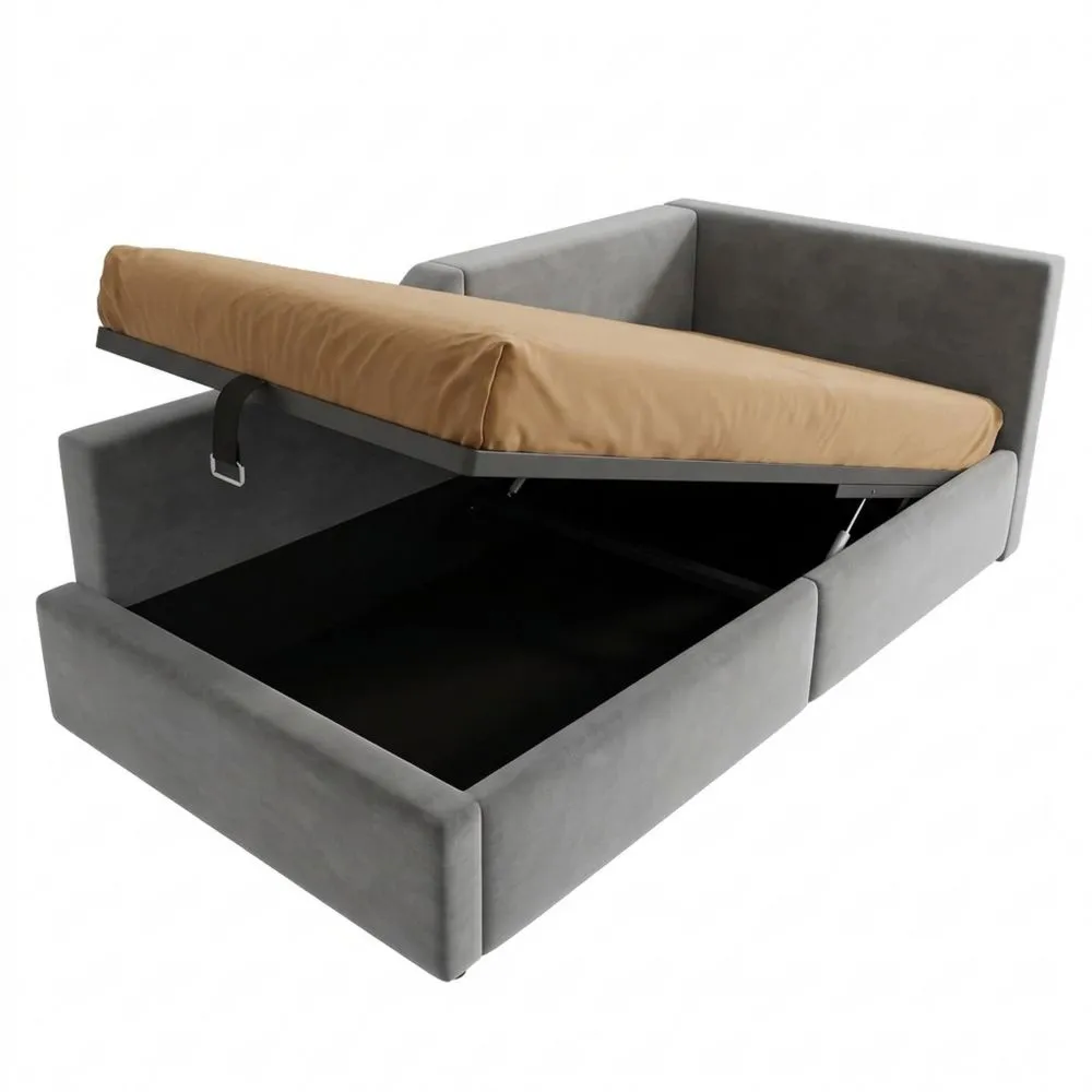 Cama Individual 90x190cm con Luz de Lectura y Cabecero con Carga USB-C, Sofá Cama Juvenil con Almacenamiento Hidráulico, Estructura con Lamas de Madera, Sin Colchón, Gris