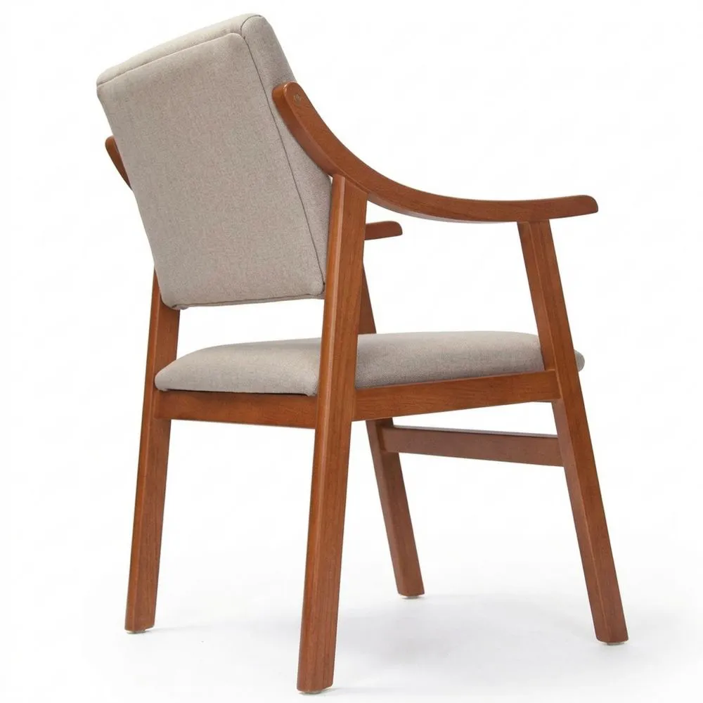 Sillón con Brazos de Madera de Haya en Color Cerezo Tapizado en Beige