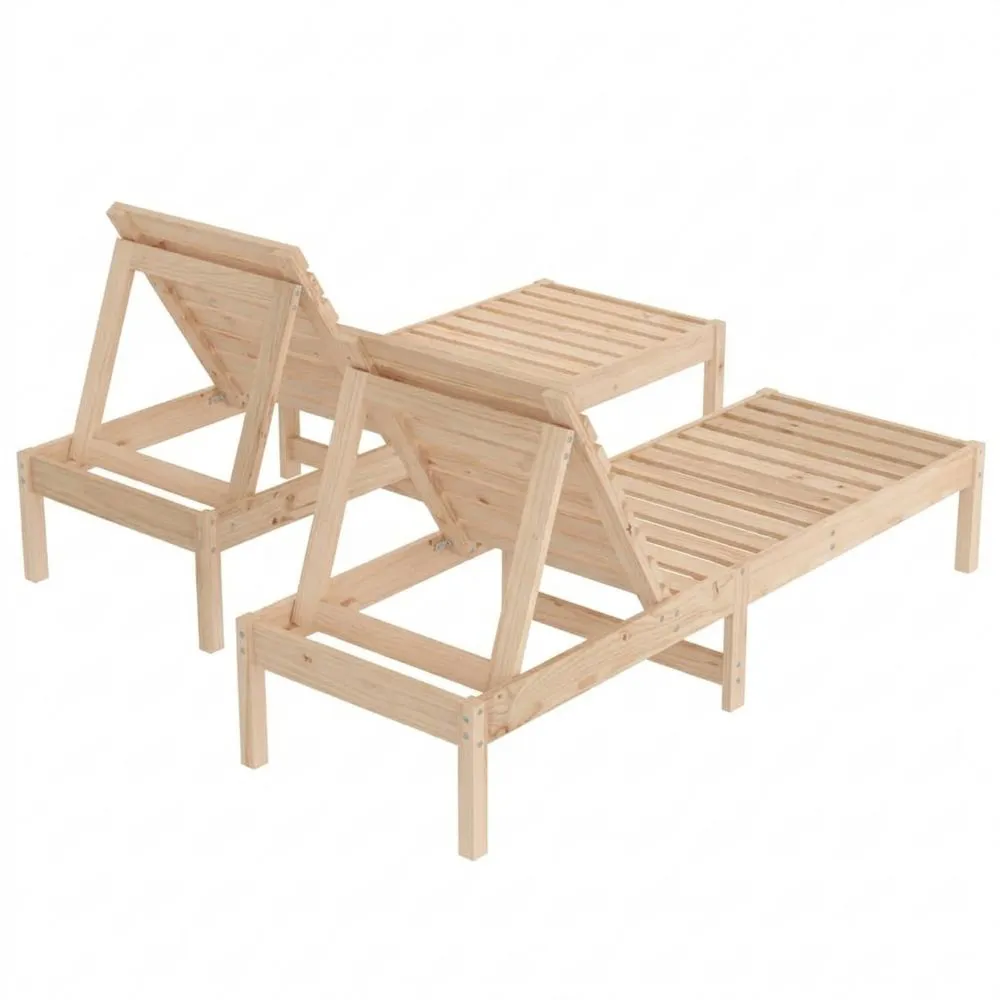 Conjunto de 2 tumbonas de madera ajustables para jardín y piscina