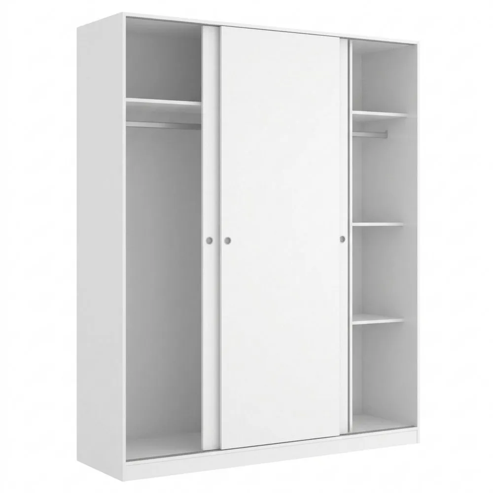 Armario de 2 Puertas Correderas con Estantes y Barra Colgante, Blanco Brillante, 120x50x204 cm