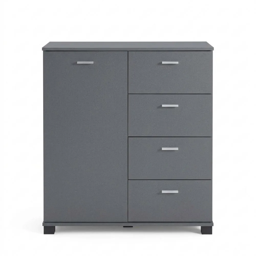 Armario con Puertas y 4 Cajones para Zapatos, Estantes Ajustables, 76 x 80 x 28 cm - Gris Oscuro