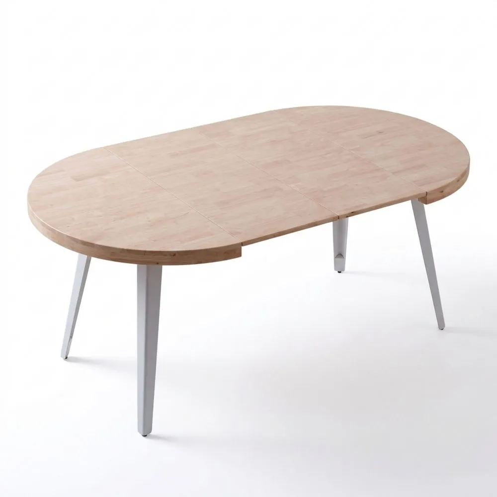 Mesa de Comedor Extensible Redonda de Roble Nórdico y Blanco