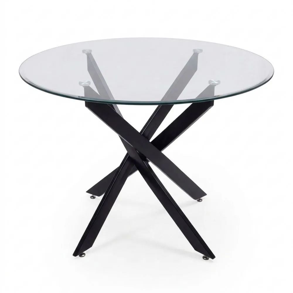 Mesa de Comedor Redonda de Vidrio Templado Negra, 110 cm