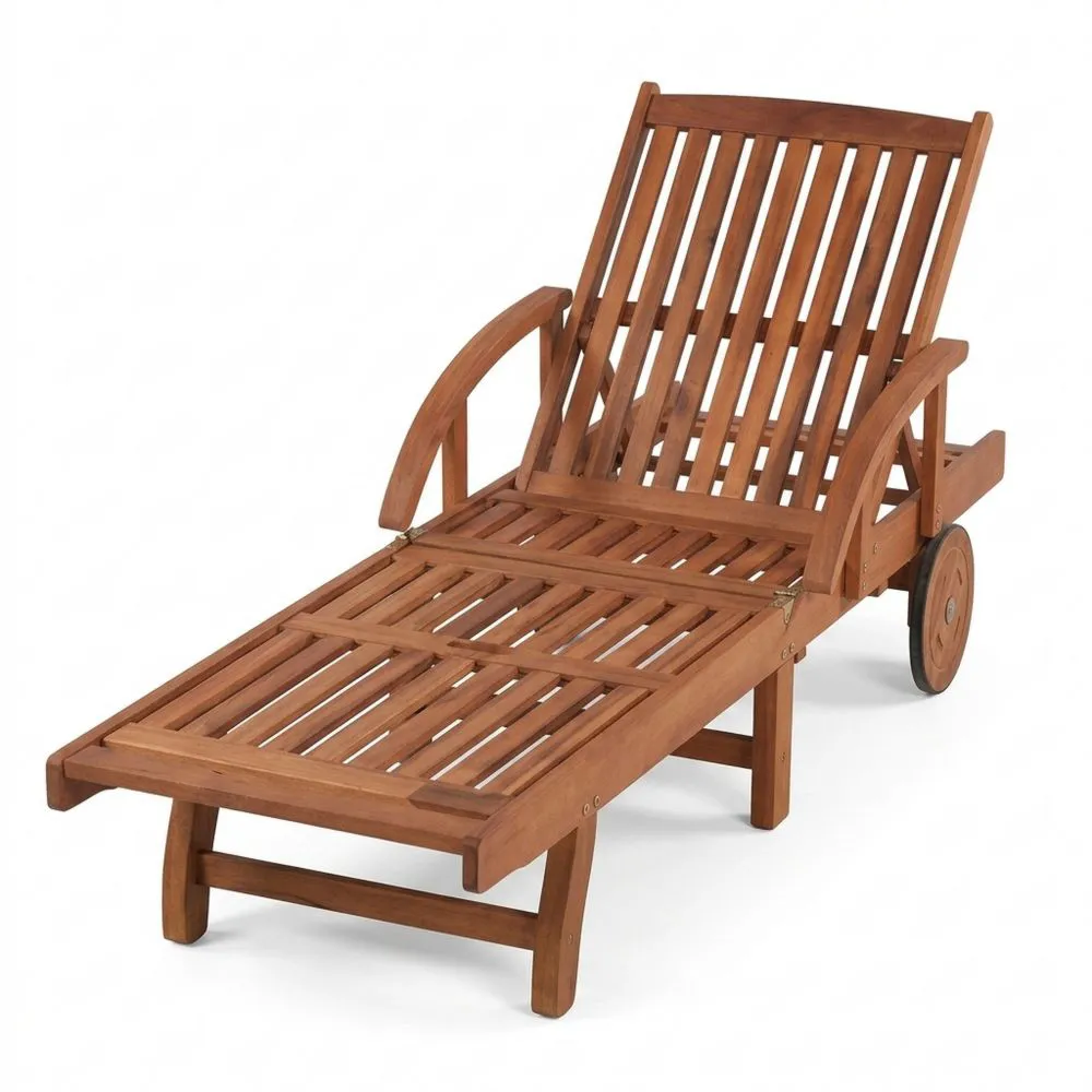 Tumbona de Jardín Ajustable con Mesa Extraíble y Ruedas