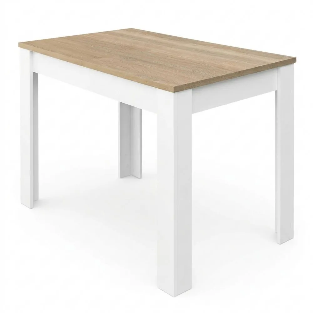 Mesa de comedor extensible en blanco y roble