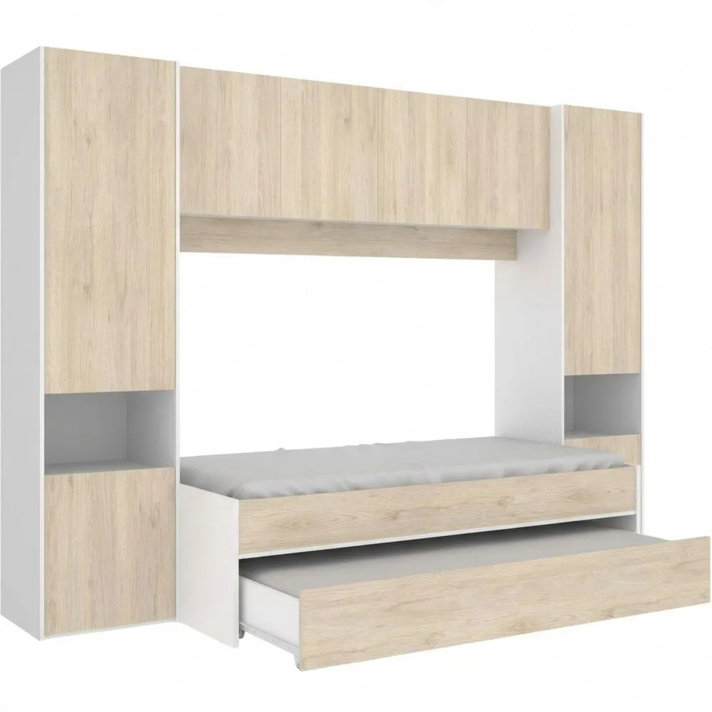 Cama Individual de Puente de Melamina Blanca