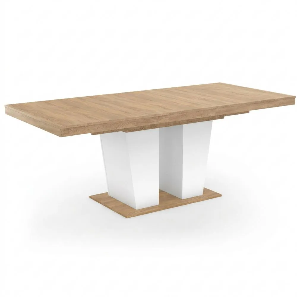 Mesa de comedor rectangular extensible para 6-10 personas, madera y blanco, 160-200 cm