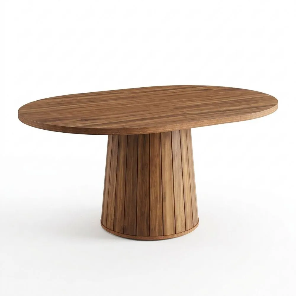 Mesa de comedor ovalada para 6 personas, mesa rústica de cocina de madera de 140 cm con base cilíndrica para comedor (marrón)