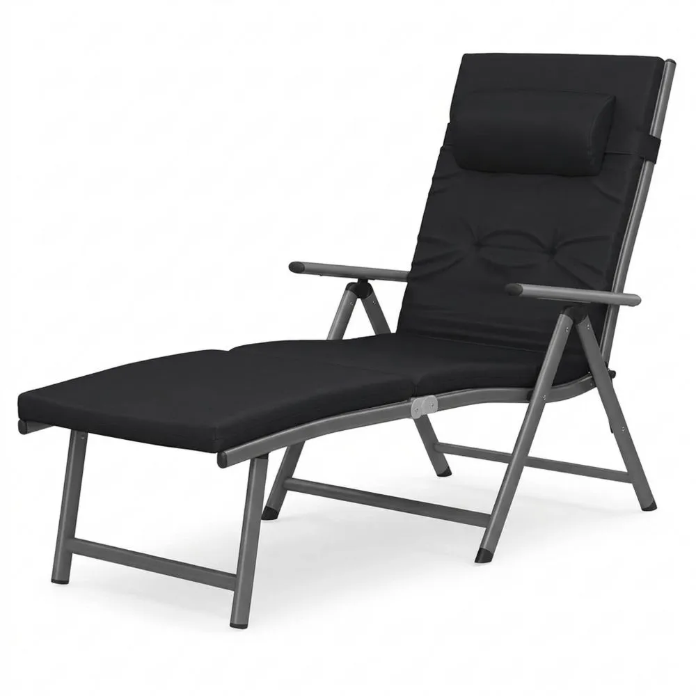 Silla reclinable para exteriores, transpirable y resistente, carga máxima 150 kg, negra